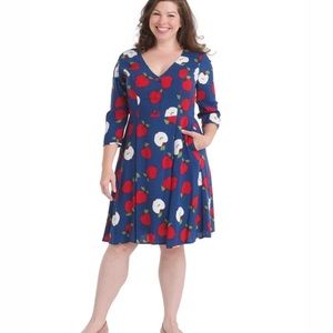 ModCloth An Apple A Day Fit and Flare Dress Size XL Blue Teacher Retro Casual